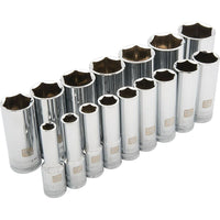 Dynamic Tools 1/2" Drive 16 Piece 6 Point Deep, SAE Socket Set, 3/8" - 1-5/16"-Contains: 3/8", 7/16", 1/2", 9/16", 5/8", 11/16", 3/4", 13/16", 7/8", 15/16", 1", 1-1/16", 1-1/8", 1-3/16", 1-1/4", 1-5/16"