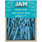 JAM Paper Wood Clothing Pin Clips, Medium, 1 1/8, Blue, 2 Packs of 50, 100 Total (230726776a)-1.125in