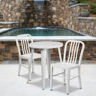 24'' Round White Metal Indoor-Outdoor Table Set with 2 Vertical Slat Back Chairs [CH-51080TH-2-18VRT-WH-GG]-24"W x 24"D x 29"H