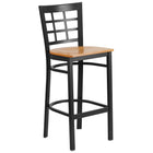 Flash Furniture HERCULES Series Black Window Back Metal Restaurant Barstool - Natural Wood Seat-500 lb. Weight Capacity