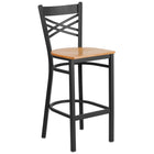 Flash Furniture HERCULES Series Black "X" Back Metal Restaurant Barstool - Natural Wood Seat-500 lb. Weight Capacity