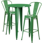 30'' Round Green Metal Indoor-Outdoor Bar Table Set with 2 Cafe Barstools [CH-51090BH-2-30CAFE-GN-GG]-Metal Cafe Bar Table
