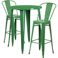 30'' Round Green Metal Indoor-Outdoor Bar Table Set with 2 Cafe Barstools [CH-51090BH-2-30CAFE-GN-GG]-Metal Cafe Bar Table