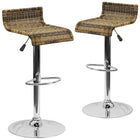Flash Furniture Contemporary Wicker Adjustable Height Barstool with Waterfall Seat and Chrome Base - 2 Pack-Backless Design