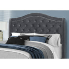 Monarch Specialties 5968Q Queen Size Bed - Dark Grey Velvet With Chrome Trim-Upholstered floor length wing back headboard, side and end rails in a rich dark grey velvet-look fabric