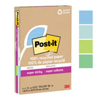 Post-it 100% Recycled Super Sticky Notes - 4" x 6" - Oasis Collection - Lined - 180 Sheets - 4 Pack-Oasis collection includes Washed Denim, Fresh Mint, Limeade and Lucky Green colours