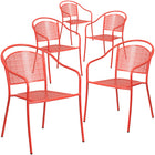 Flash Furniture Commercial Grade Coral Indoor-Outdoor Steel Patio Arm Chair with Round Back-Set of 5 Stackable Patio Chairs