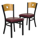 Flash Furniture HERCULES Series Black Circle Back Metal Restaurant Chair - Natural Wood Back & Burgundy Vinyl Seat - 2 Pack-Natural Wood Circle Back Design