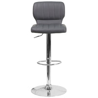 Flash Furniture Contemporary Grey Vinyl Adjustable Height Barstool with Vertical Stitch Back & Chrome Base-Contemporary Style Stool