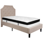 Flash Furniture Brighton Twin Size Tufted Upholstered Platform Bed in Beige Fabric with Memory Foam Mattress-Bed