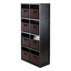 Winsome Timothy 9-Piece Wainscoting Panel Shelf with 8 Fabric Baskets, 4 x 2 Cube, Chocolate-Ship in 3 cartons