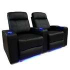 Valencia Piacenza Leather Air Manual Home Theater Recliner With LED Lights, 2-Seats, Black (2-BLK-ML)-Wrapped in Premium Leather Air