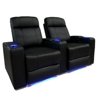 Valencia Piacenza Leather Air Manual Home Theater Recliner With LED Lights, 2-Seats, Black (2-BLK-ML)-Wrapped in Premium Leather Air