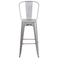Flash Furniture 30" High Silver Metal Indoor-Outdoor Barstool with Back-Bistro Style Barstool
