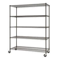 TRINITY Basics 5-Tier Wire Shelving Rack with Wheels, Black (TBFPB-0931)-Shelves adjustable in 1" increments