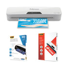 Fellowes 12.5” Laminator Value Bundle with 100 Letter 3 Mil Pouches and 100 Menu 5 Mil Pouches-Laminates up to 12.5 documents