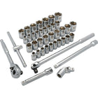 Dynamic Tools 1/2" Drive 41 Piece 6 Point Standard, SAE/Metric Socket Set, 3/8" - 1-5/16", 10mm - 28mm-Contains: 16 Standard SAE Sockets: 3/8", 7/16", 1/2", 9/16", 5/8", 11/16", 3/4", 13/16", 7/8", 15/16", 1", 1-1/16", 1-1/8", 1-3/16", 1-1/4", 1-5/16", 19 Standard Metric Sockets: 10, 11, 12, 13, 14, 15, 16, 17, 18, 19, 20, 21, 22, 23, 24, 25, 26, 27, 28mm, 5" & 10" Extensions, 45 Tooth Ratchet, Universal Joint, Flex Handle, T-handle