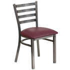 Flash Furniture HERCULES Series Clear Coated Ladder Back Metal Restaurant Chair - Burgundy Vinyl Seat-Metal Chair