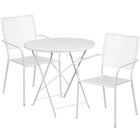 30'' Round White Indoor-Outdoor Steel Folding Patio Table Set with 2 Square Back Chairs [CO-30RDF-02CHR2-WH-GG]-White Powder Coat Finish