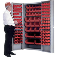 KLETON Deep Door Combination Cabinets, 118 Bins, Red-All-welded heavy-duty 16-gauge, combination bin/shelf cabinet
