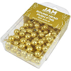 JAM Paper Metal Thumb Tacks Push Pins, Round Top, Gold, 100 Pack (22432213)-Gold