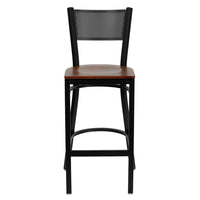 Flash Furniture HERCULES Series Black Grid Back Metal Restaurant Barstool - Cherry Wood Seat - 2 Pack-Set of 2 Metal Dining Bar Stools