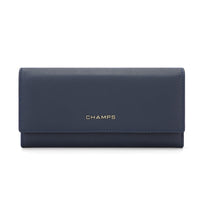 Champs RFID Trifold Expandable Wallet -  Navy-Faux leather, navy