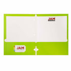 JAM Paper 2 Pocket Laminated Glossy 3 Hole Punched School Folders, Lime Green, 25 Pack-Capacity: 200 sheets