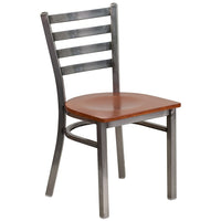 Flash Furniture HERCULES Series Clear Coated Ladder Back Metal Restaurant Chair - Cherry Wood Seat-Metal Chair
