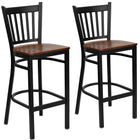 Flash Furniture HERCULES Series Black Vertical Back Metal Restaurant Barstool - Cherry Wood Seat - 2 Pack-Vertical Back Design