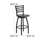 Flash Furniture HERCULES Series Ladder Back Swivel Metal Barstool with Walnut Wood Seat - Black-Footrest
