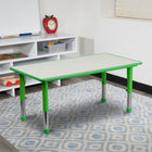 Flash Furniture 23.625"W x 47.25"L Rectangular Green Plastic Height Adjustable Activity Table with Grey Top-Green Plastic Table Edge with Safety Rounded Corners