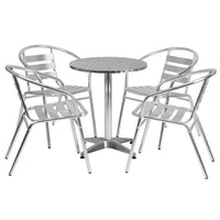 Flash Furniture 23.5" Round Aluminum Indoor-Outdoor Table Set with 4 Slat Back Chairs-Table and Chair Set