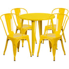 30'' Round Yellow Metal Indoor-Outdoor Table Set with 4 Cafe Chairs [CH-51090TH-4-18CAFE-YL-GG]-Metal Cafe Table