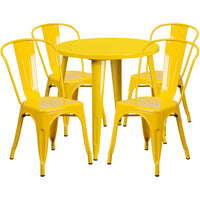 30'' Round Yellow Metal Indoor-Outdoor Table Set with 4 Cafe Chairs [CH-51090TH-4-18CAFE-YL-GG]-Metal Cafe Table