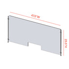 Mark Maker Rod Sneeze Guard - 47.5" W x 23.5" H panel 1/4" Clear Acrylic and 24" high aluminum rod set -with 4"x12" pass through-Made from 1/4” clear acrylic.