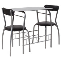 Flash Furniture Sutton 3 Piece Space-Saver Bistro Set with Black Glass Top Table & Black Vinyl Padded Chairs-Table and Chair Set