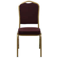 Flash Furniture HERCULES Crown Back Stacking Banquet Chair with Gold Frame - Burgundy Patterned Fabric-Multipurpose Banquet Chair