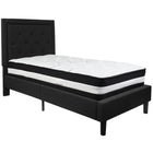 Flash Furniture Roxbury Twin Size Tufted Upholstered Platform Bed with Pocket Spring Mattress - Black Fabric-Bed