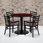Flash Furniture 36" Round Mahogany Laminate Table Set with 4 Ladder Back Metal Chairs - Mahogany Wood Seat-Set Includes 4 Chairs, Round Table Top and Round Base