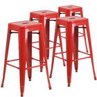 Flash Furniture Commercial Grade 30" High Backless Red Metal Indoor-Outdoor Barstool with Square Seat-Set of 4 Stackable Industrial Style Modern Stools
