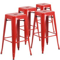 Flash Furniture Commercial Grade 30" High Backless Red Metal Indoor-Outdoor Barstool with Square Seat-Set of 4 Stackable Industrial Style Modern Stools