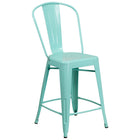 Flash Furniture 24" High Mint Green Metal Indoor-Outdoor Counter Height Stool with Back-500 lb. Weight Capacity
