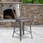 Flash Furniture 24" High Clear Coated Counter Height Stool with Back & Wood Seat-Seat Size: 14"W x 14"D