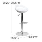 Flash Furniture Contemporary Plastic Adjustable Height Barstool with Rounded Cutout Back & Chrome Base - White-Footrest