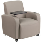 Flash Furniture Leather Guest Chair with Tablet Arm, Front Wheel Casters & Cup Holder - Grey-Grey LeatherSoft Upholstery