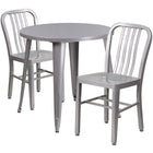 30'' Round Silver Metal Indoor-Outdoor Table Set with 2 Vertical Slat Back Chairs [CH-51090TH-2-18VRT-SIL-GG]-Metal Cafe Table