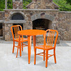 Flash Furniture Commercial Grade 30" Round Orange Metal Indoor-Outdoor Table Set with 2 Vertical Slat Back Chairs-Set Includes Table and 2 Chairs