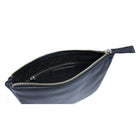 ASHLIN DESIGNER, BROOKE, Medium Leather Pouch, Natural Milled Cowhide, Navy Blue-Two interior zippered pockets