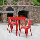 30'' Round Red Metal Indoor-Outdoor Table Set with 2 Arm Chairs (CH-51090TH-2-18ARM-RED-GG)-30"W x 30"D x 29.50"H